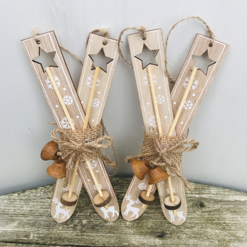 Lyže dekoračné drevené hnedé 21cm 2ks