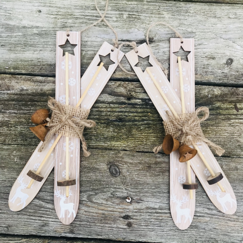 Lyže dekoračné drevené hnedé 21cm 2ks