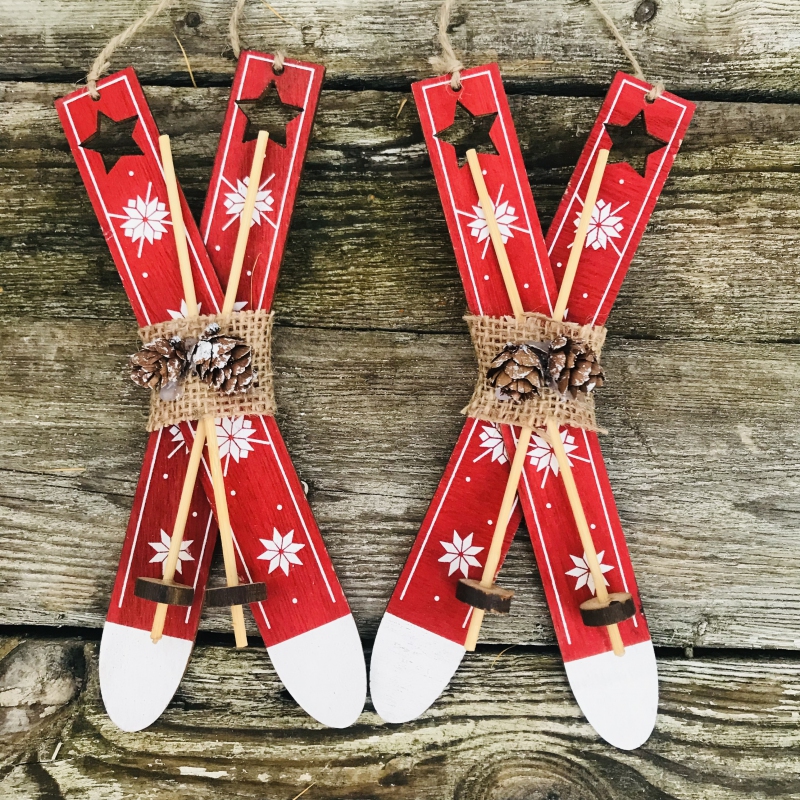 Lyže dekoračné drevené červené 21cm 2ks