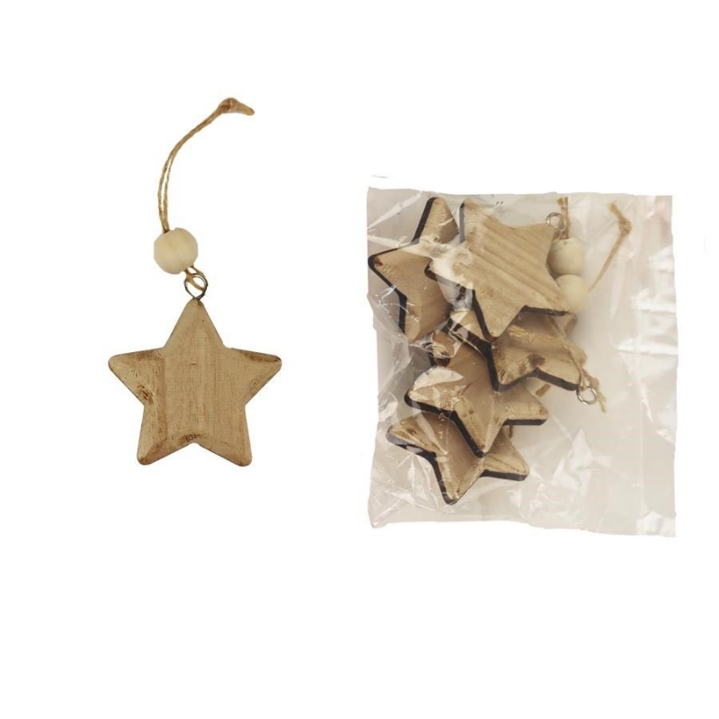 Hviezdička drevená dekoračná na zavesenie set 5ks
