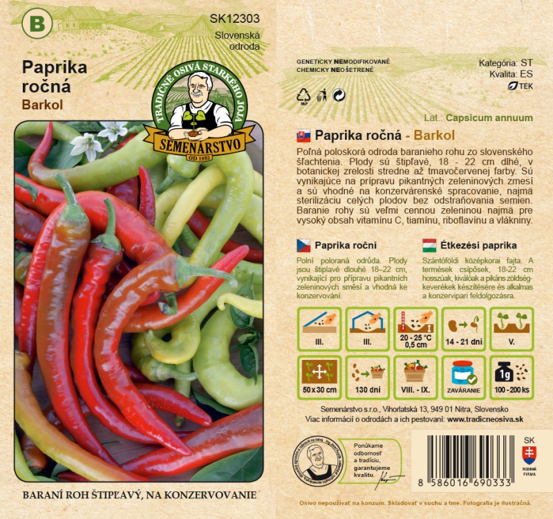 Semenárstvo Paprika ročná ´Barkol´