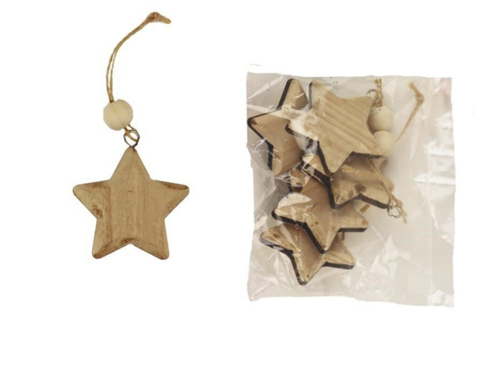 Hviezdička drevená dekoračná na zavesenie set 5ks